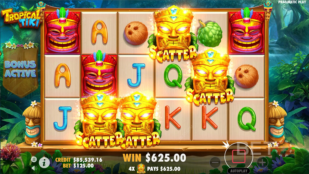 ضع 4 رموز مبعثرة أو أكثر عبر البكرات لتنشيط لعبة Free Spins Bonus