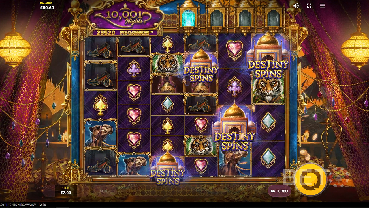 ستؤدي رموز 3 Destiny Spins على الأقل إلى تشغيل Free Spins في فتحة 10001 Nights Megaways