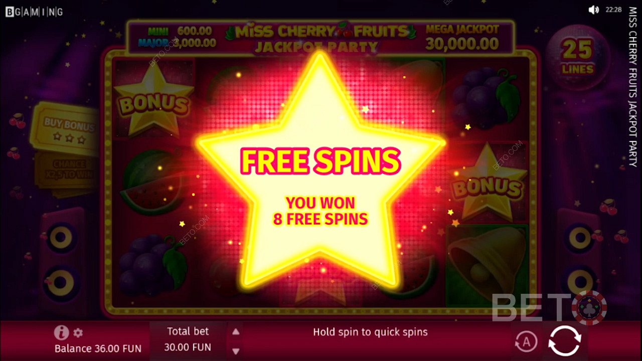ضع رمز المبعثر ثلاث مرات على الأقل على الشبكة لتشغيل ميزة Free Spins