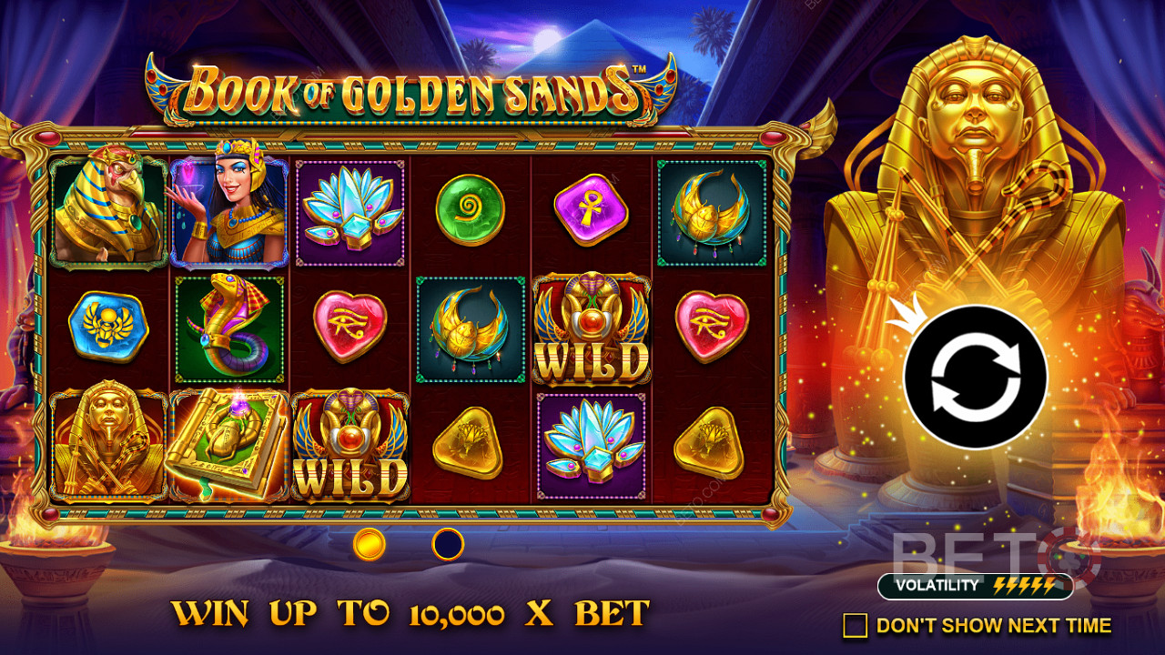 اربح ما يصل إلى 10000 ضعف من حصتك في فتحة Book of Golden Sands