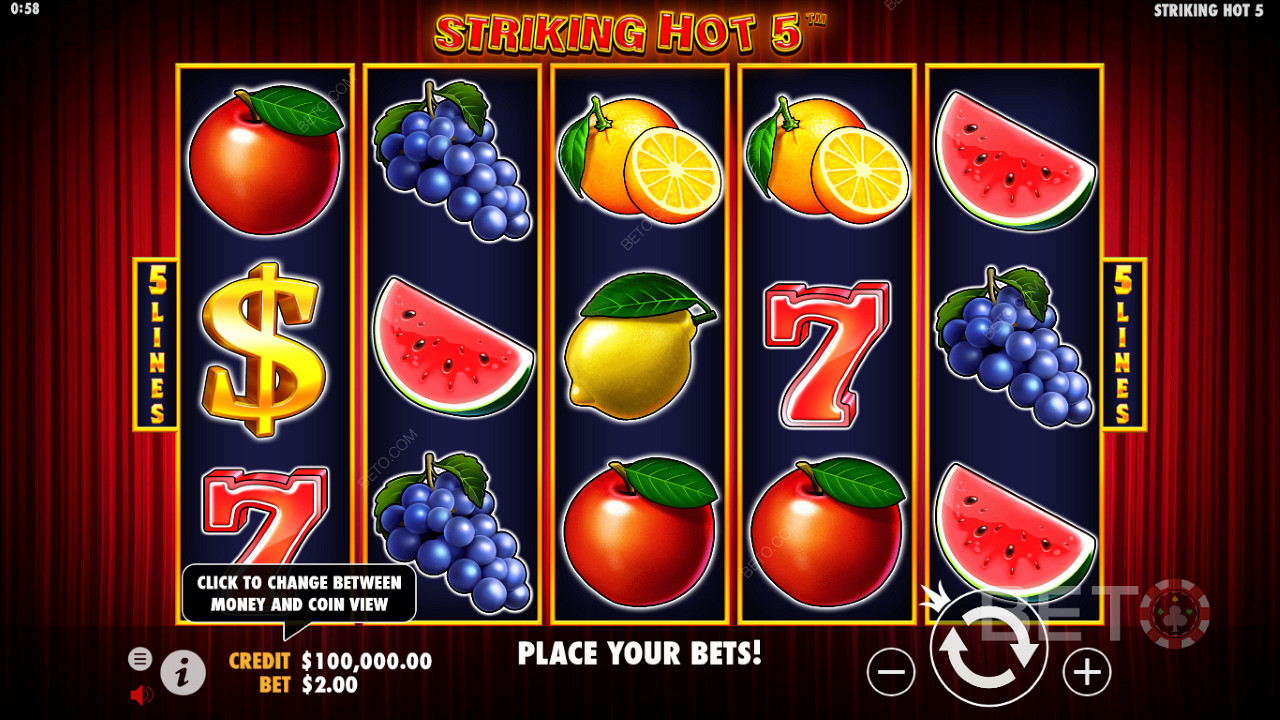 العب Striking Hot 5 اليوم واحصل على فرصة لربح جوائز مالية حقيقية بقيمة 5000 ضعف الرهان