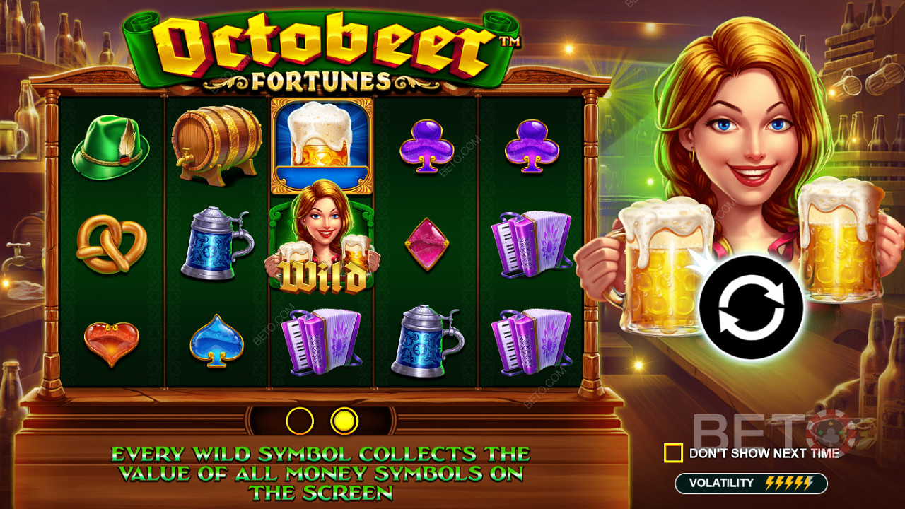 تجمع الرموز البرية قيم رموز النقود في فتحة Octobeer Fortunes على الإنترنت