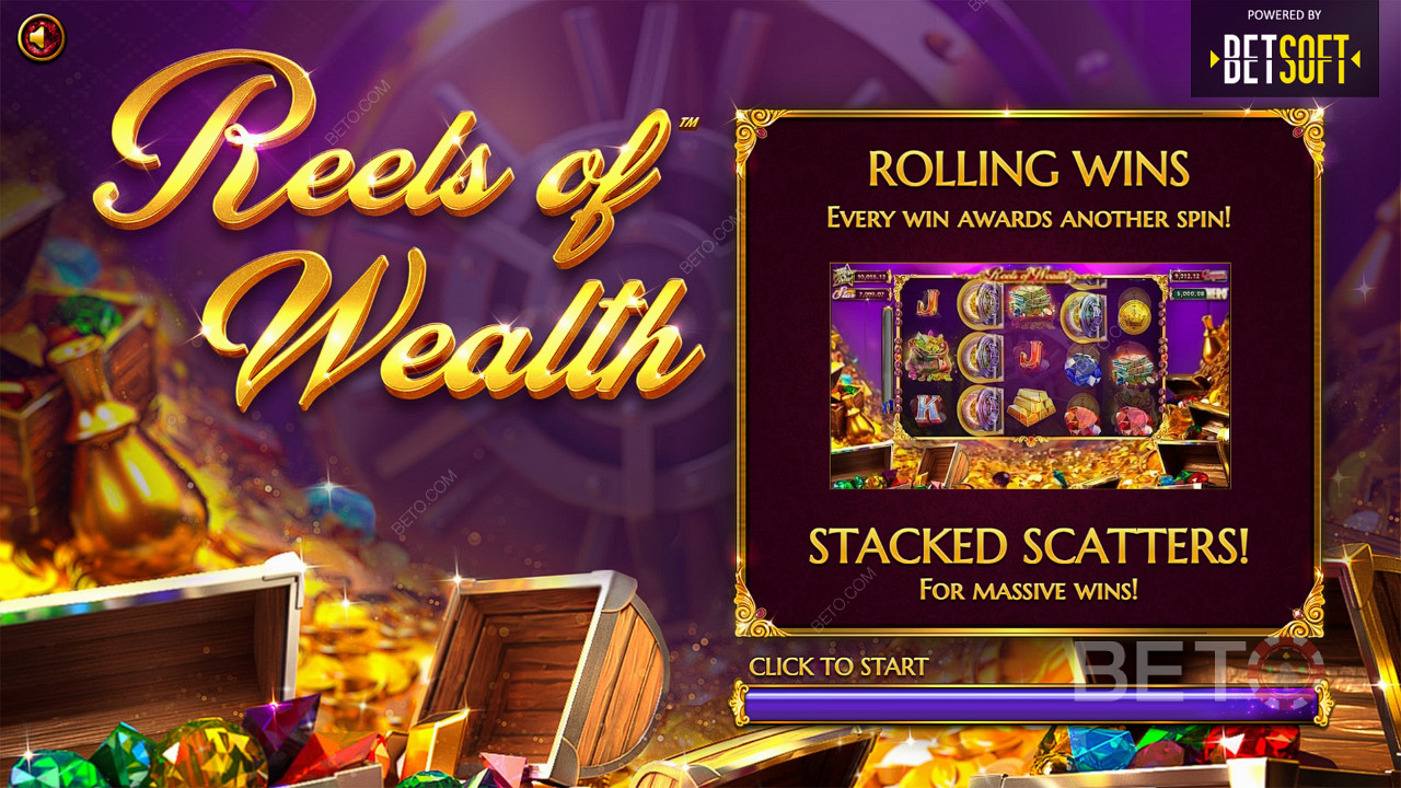ميزات مثل Rolling Wins و Scatter Pays تكمل بعضها البعض في فتحة Reels of Wealth