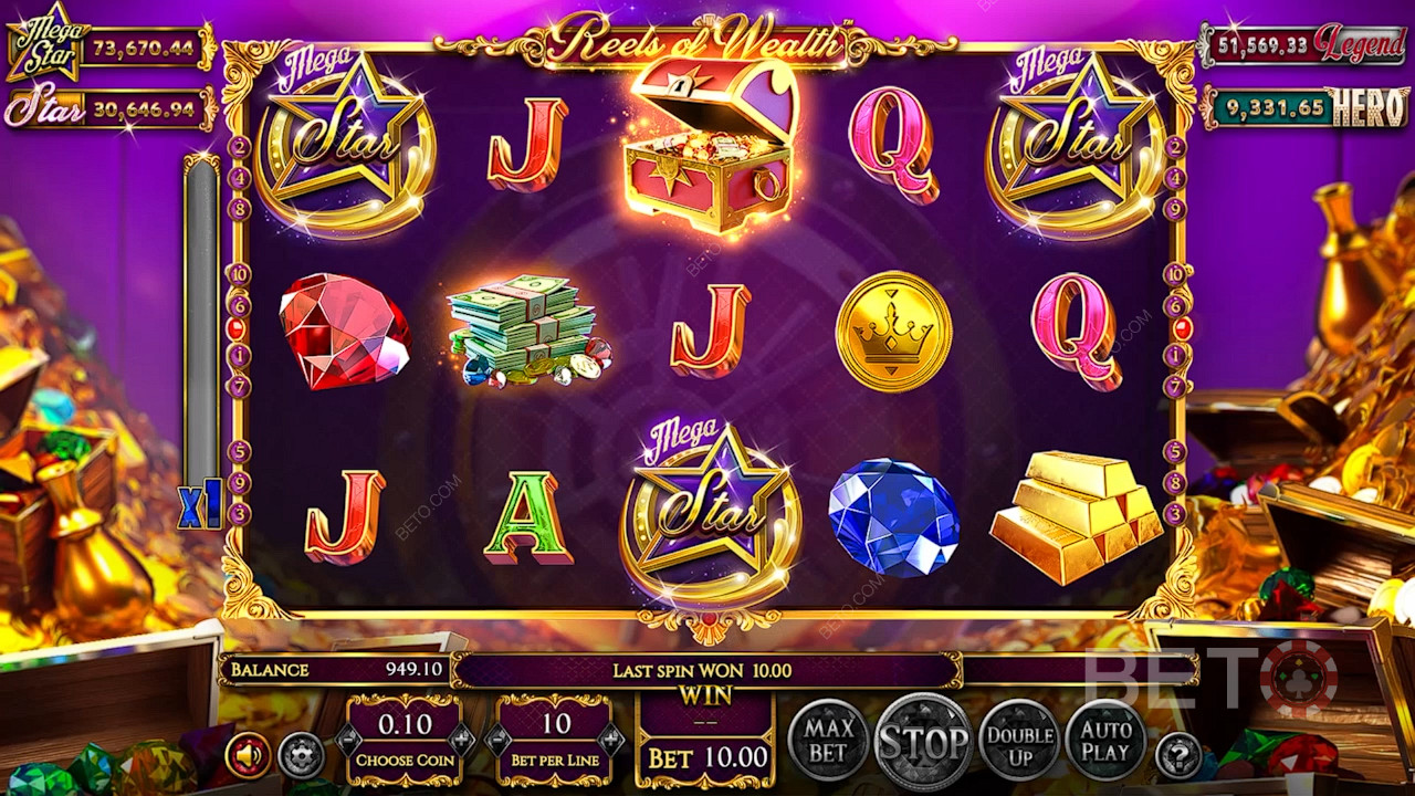 3 أو أكثر من رموز المكافآت Megastar ستؤدي إلى تشغيل Free Spins
