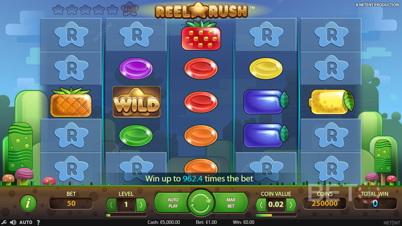 غالبًا ما تظهر الرموز البرية للمساعدة في تحقيق انتصارات في ماكينة سلوت Reel Rush