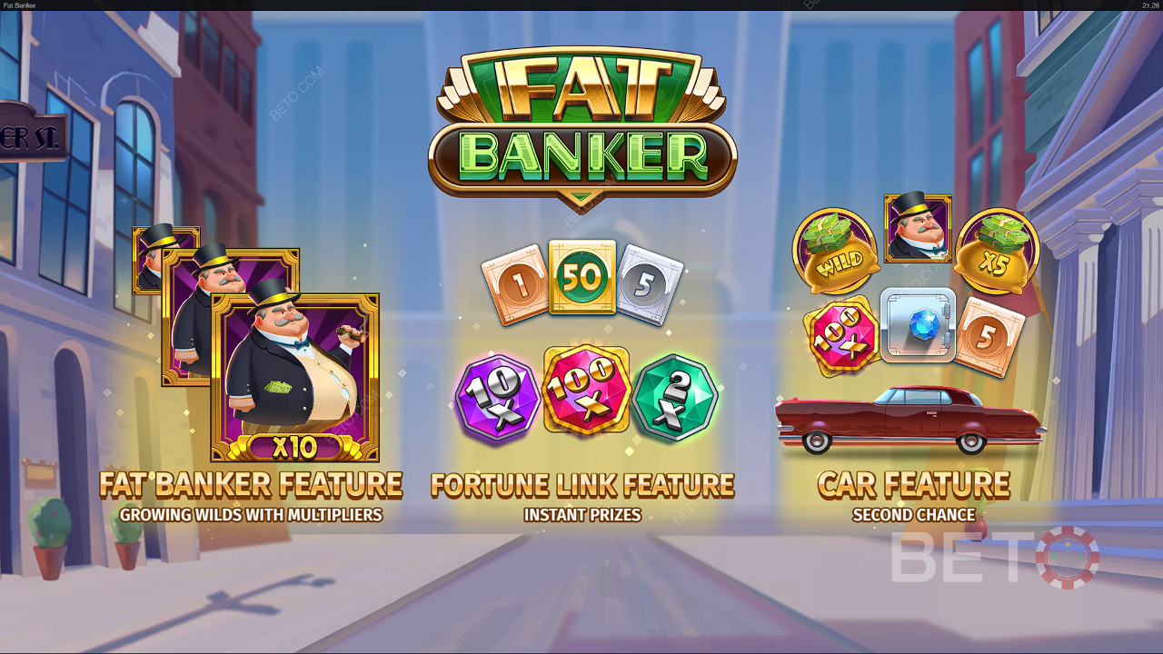 استمتع بالعديد من الميزات الرائعة مثل مكافأة Fat Banker وميزة Fortune Link