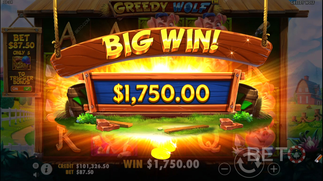 احصل على انتصارات هائلة في اللعبة الأساسية في لعبة سلوت Greedy Wolf