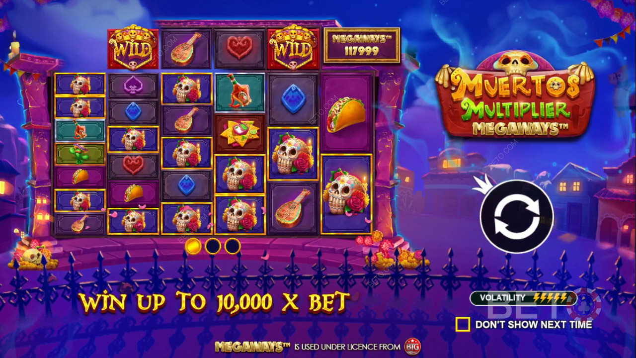 اربح ما يصل إلى 10000x من رهانك في لعبة سلوت Muertos Multiplier Megaways عبر الإنترنت
