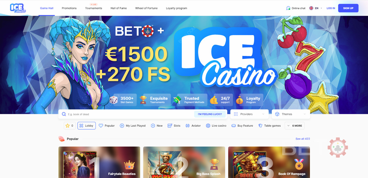 واجهة وملاحة موقع كازينو ICE سهلة الاستخدام